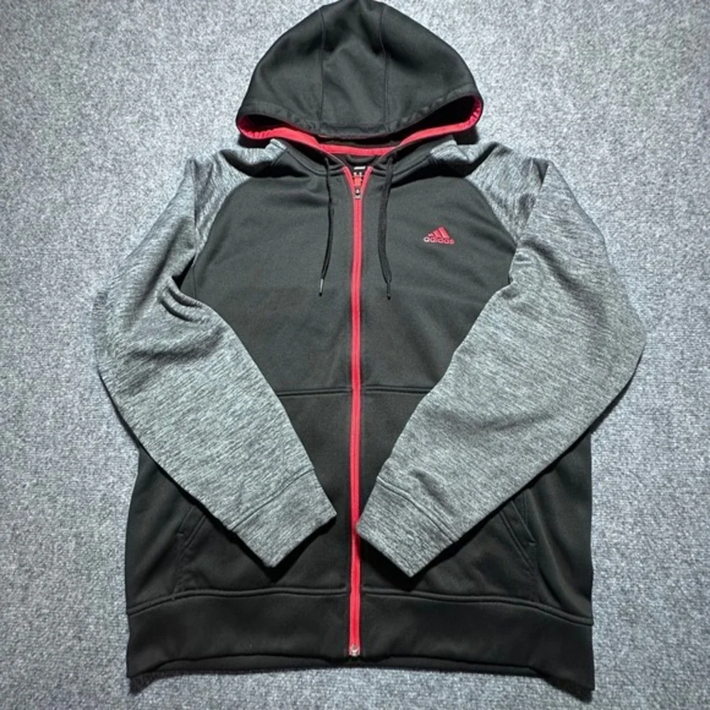 Adidas ClimaWarm‎ Full Zip Hoodie Black Gray Red Men's XL Athletic Jacket
